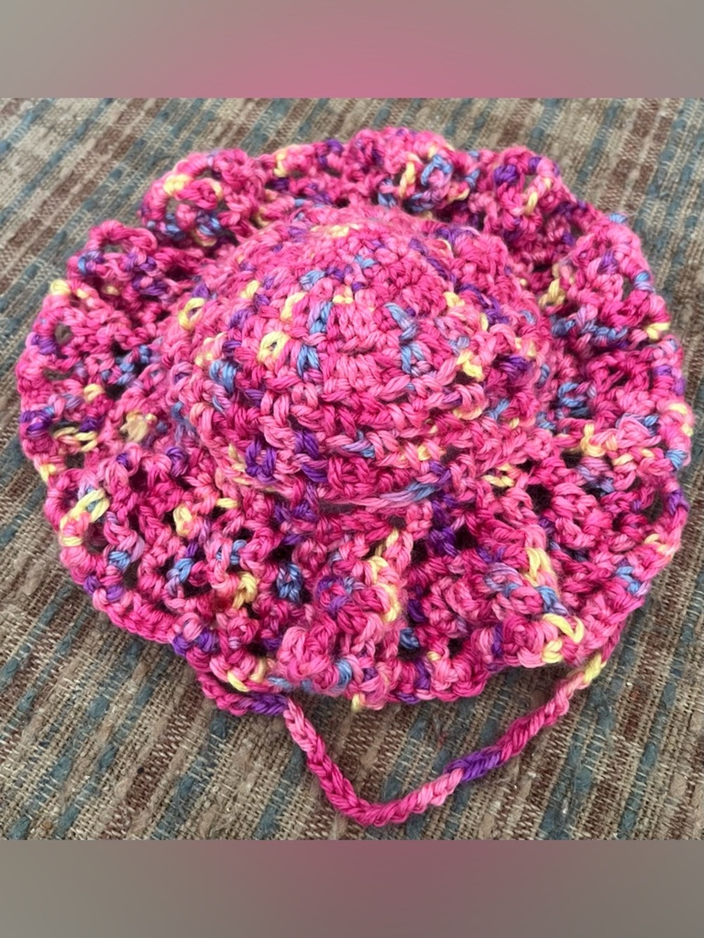 Handmade Crochet Baby Girl Summer Hat 0–3 Months Soft Lightweight Ruffle Brim